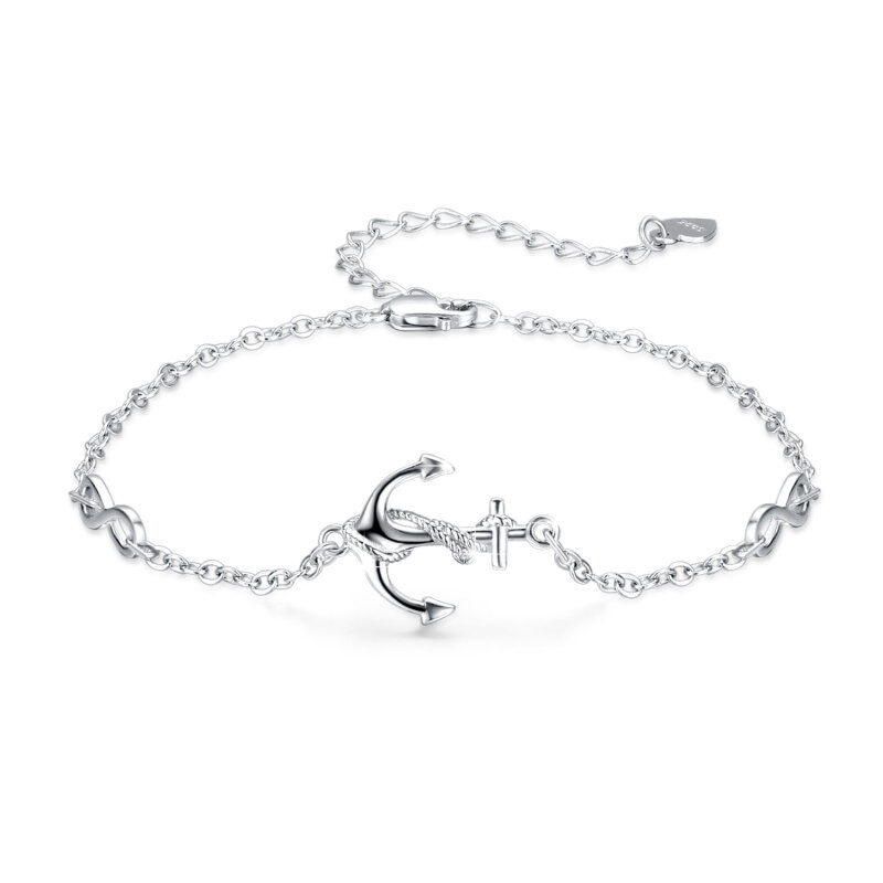 Sterling Silver Anchor Infinity Symbol Single Layer Anklet for Women