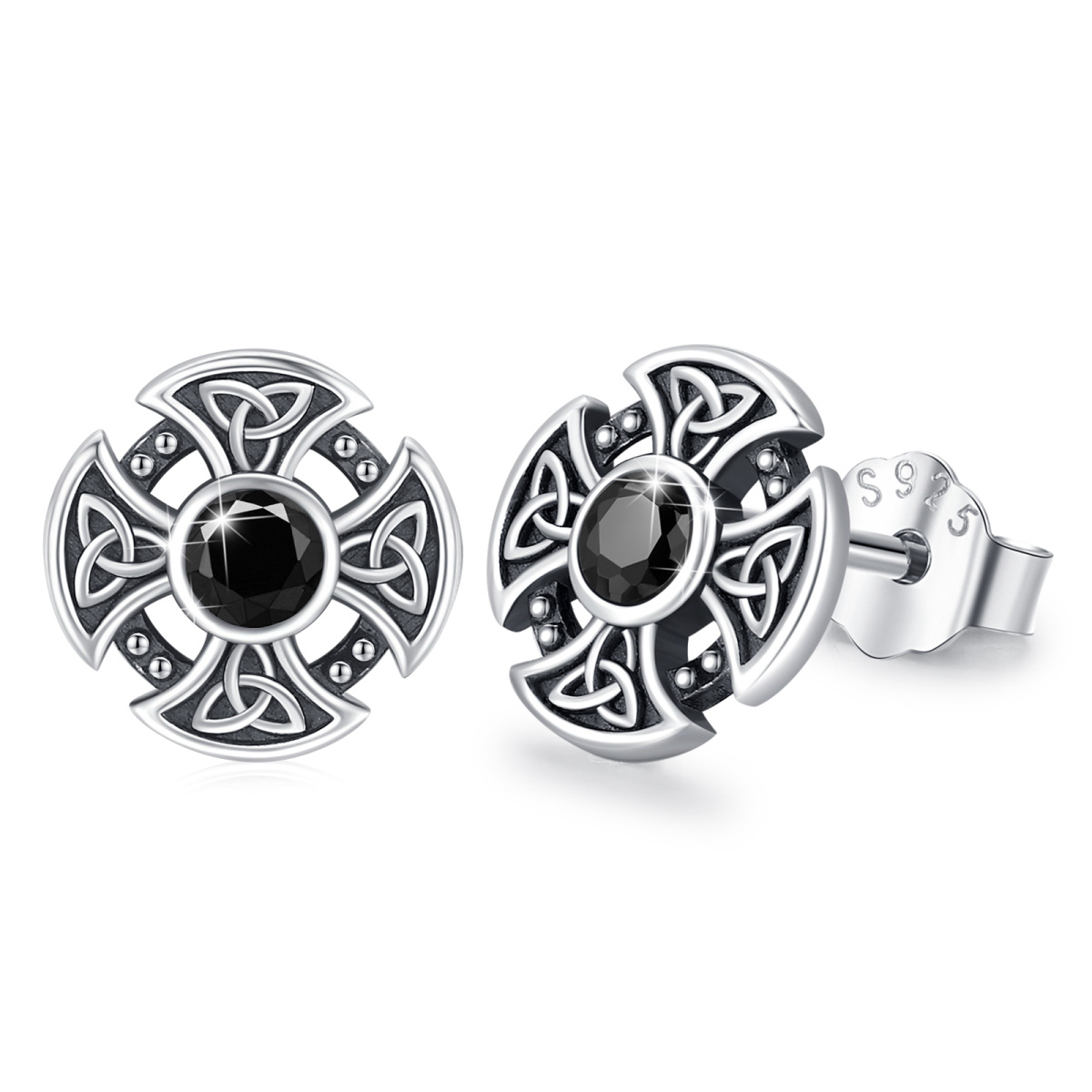 Sterling Silver Round Cubic Zirconia Celtic Knot Stud Earrings-1