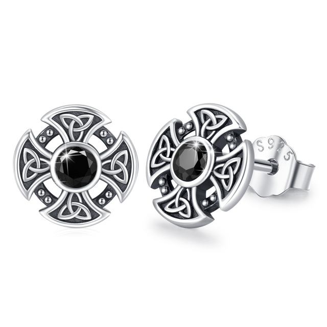 Sterling Silver Round Cubic Zirconia Celtic Knot Stud Earrings-0