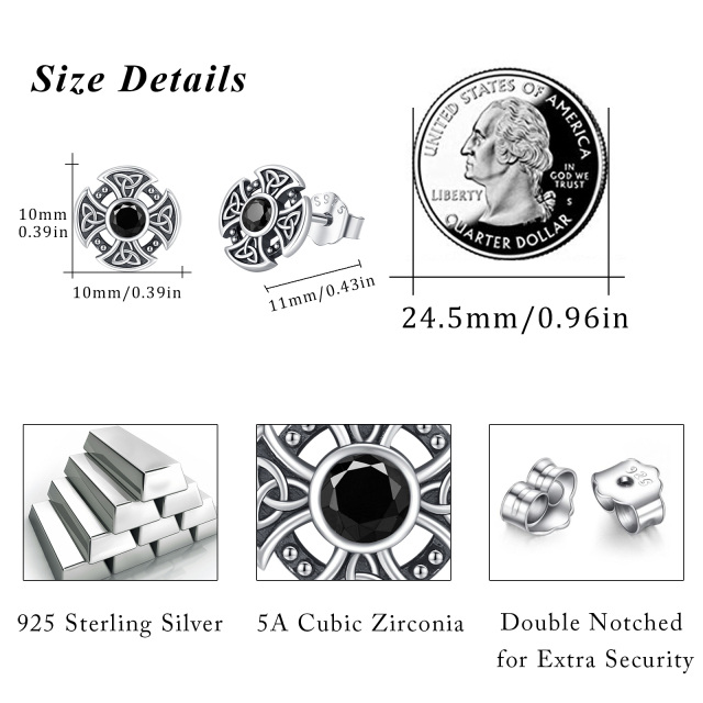 Sterling Silver Round Cubic Zirconia Celtic Knot Stud Earrings-2