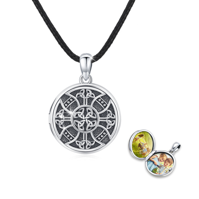 Sterling Silver Celtic Knot Personalized Photo Locket Necklace-1
