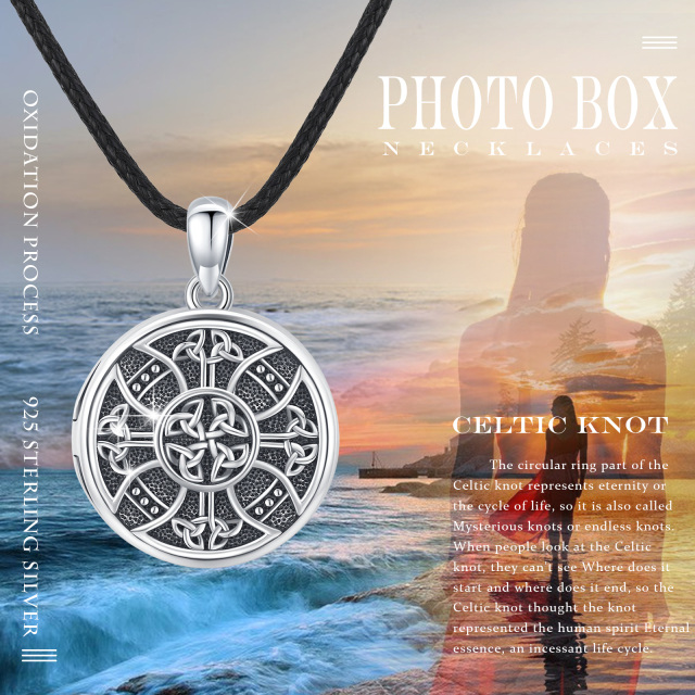 Sterling Silver Celtic Knot Personalized Photo Locket Necklace-3