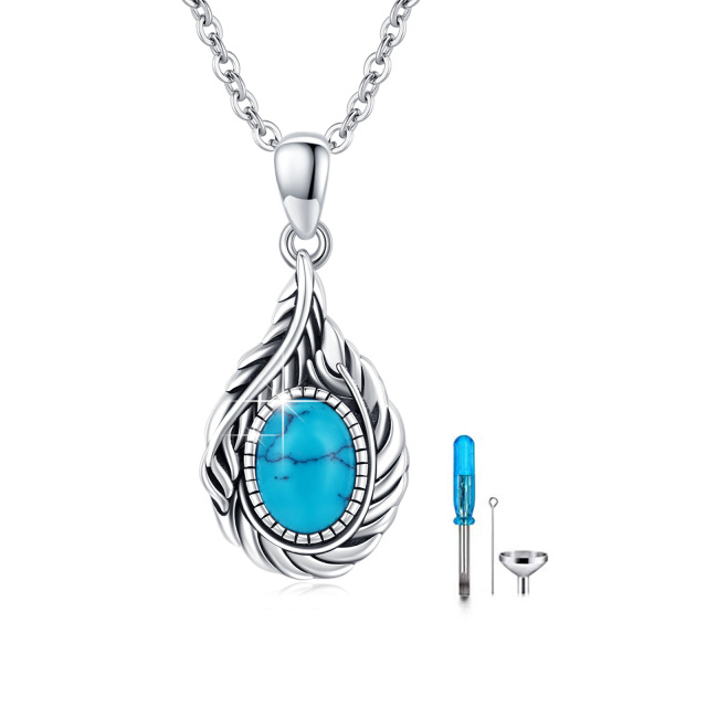 Sterling Silver Turquoise Feather Urn Necklace for Ashes-0