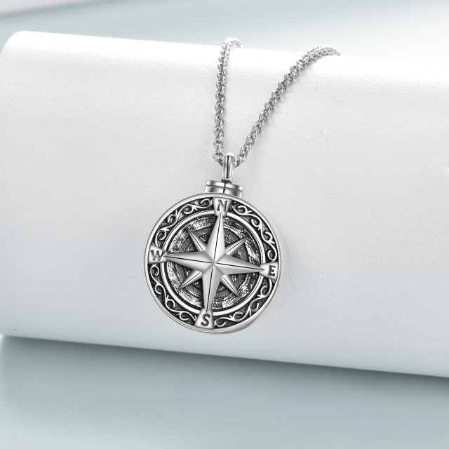 Sterling Silver Vintage Compass Urn Necklace for Ashes-2