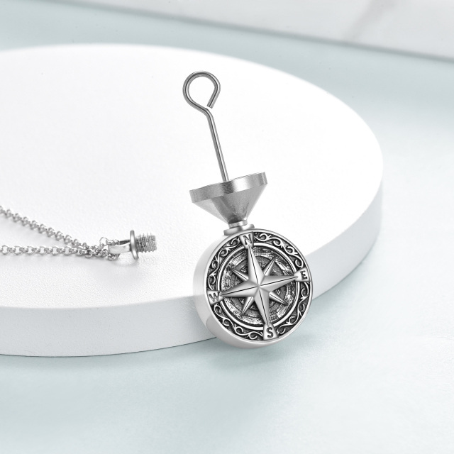 Sterling Silver Vintage Compass Urn Necklace for Ashes-3