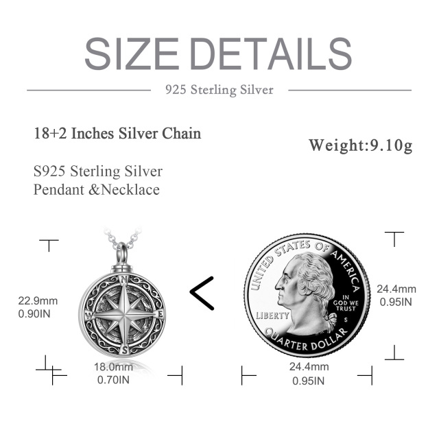 Sterling Silber Vintage Kompass Urne Halskette für Asche-4