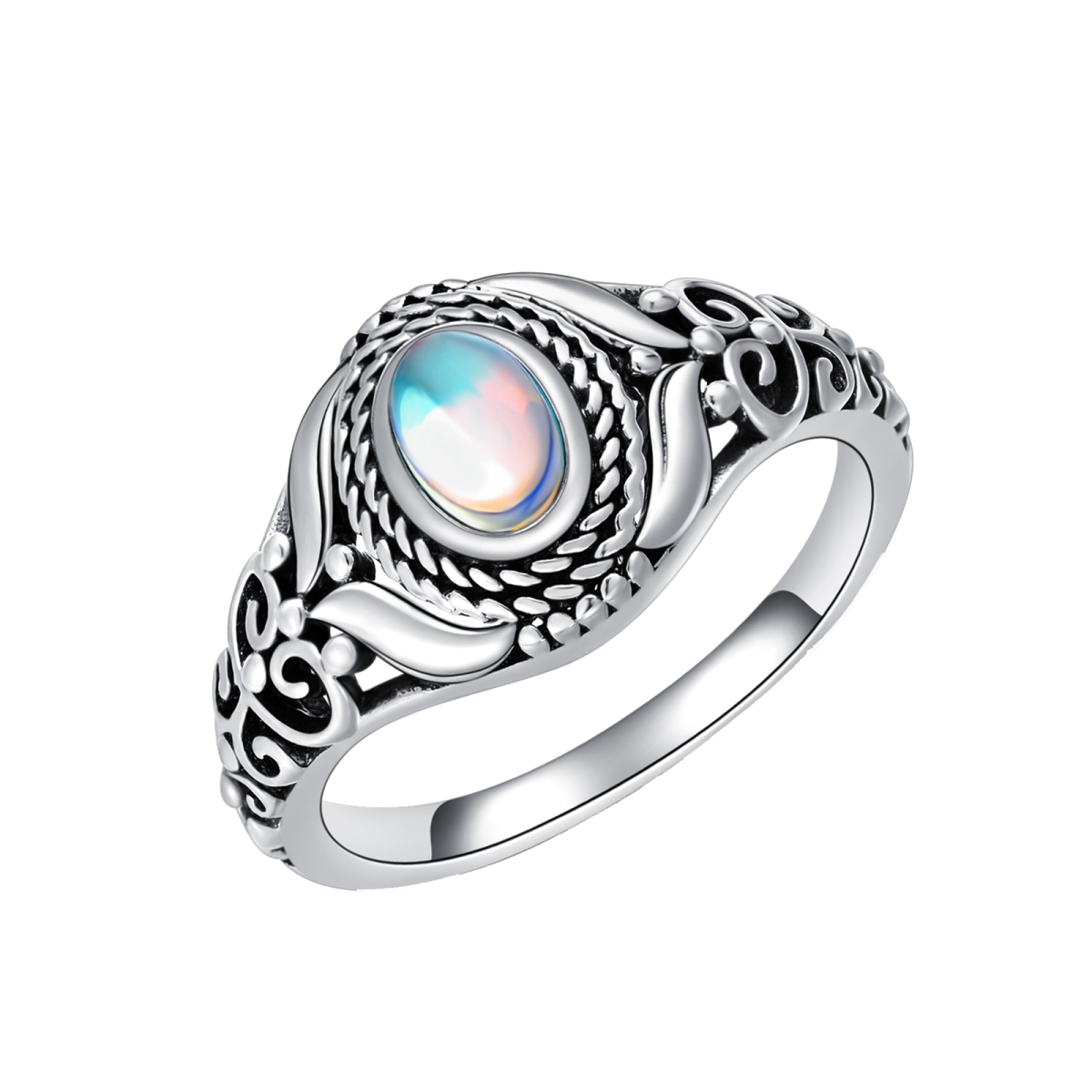 Bague en argent sterling avec pierre de lune ovale-1