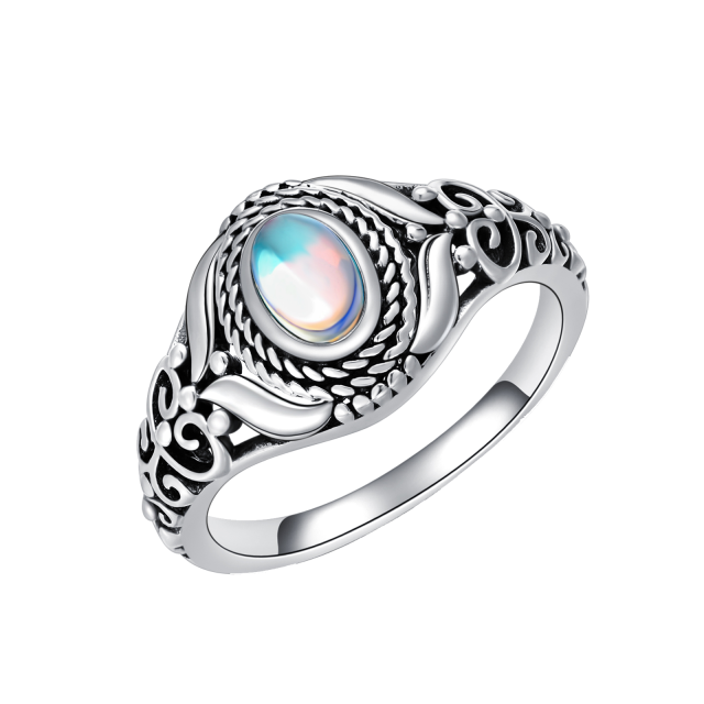 Sterling Silver Oval Moonstone Round Ring-0