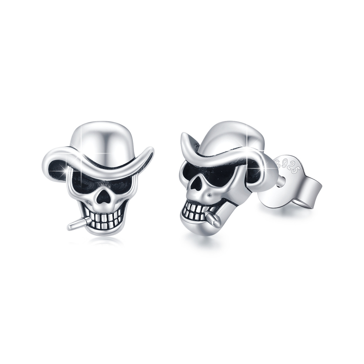 Pendientes calavera de plata de ley-1