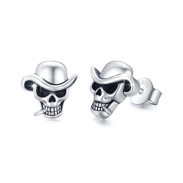 Sterling Silver Skull Stud Earrings-0