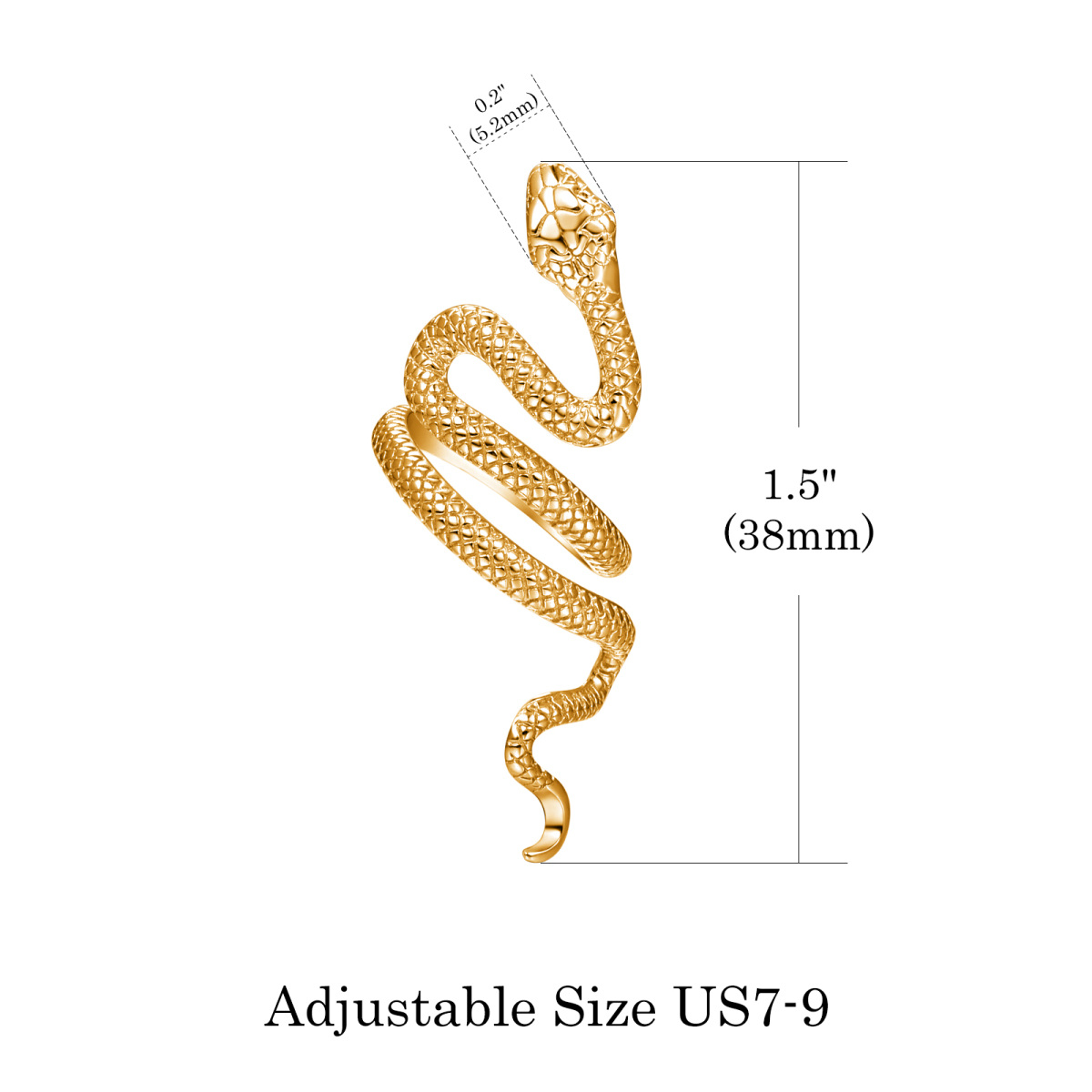 Anillo abierto de serpiente de plata de ley con baño de oro amarillo-5