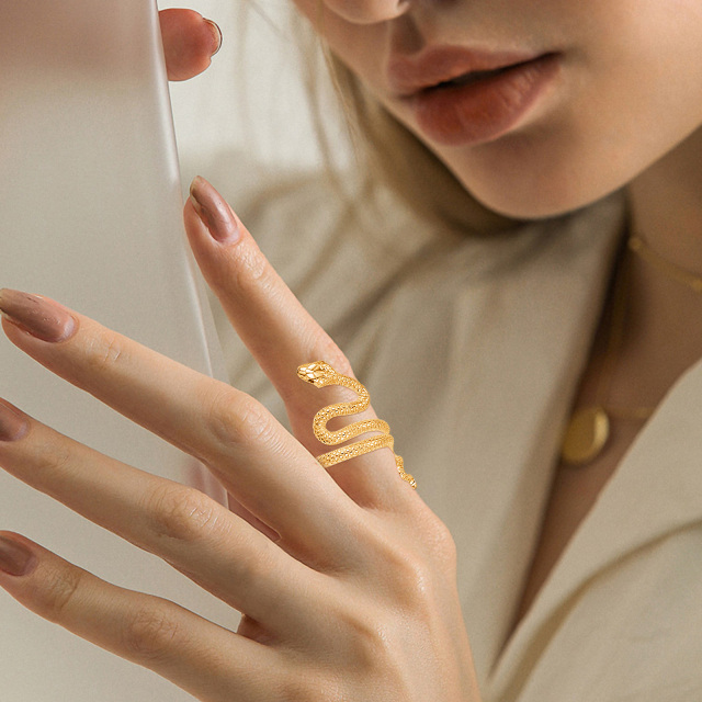 Sterling Silver with Yellow Gold Plated Snake Open Ring-2