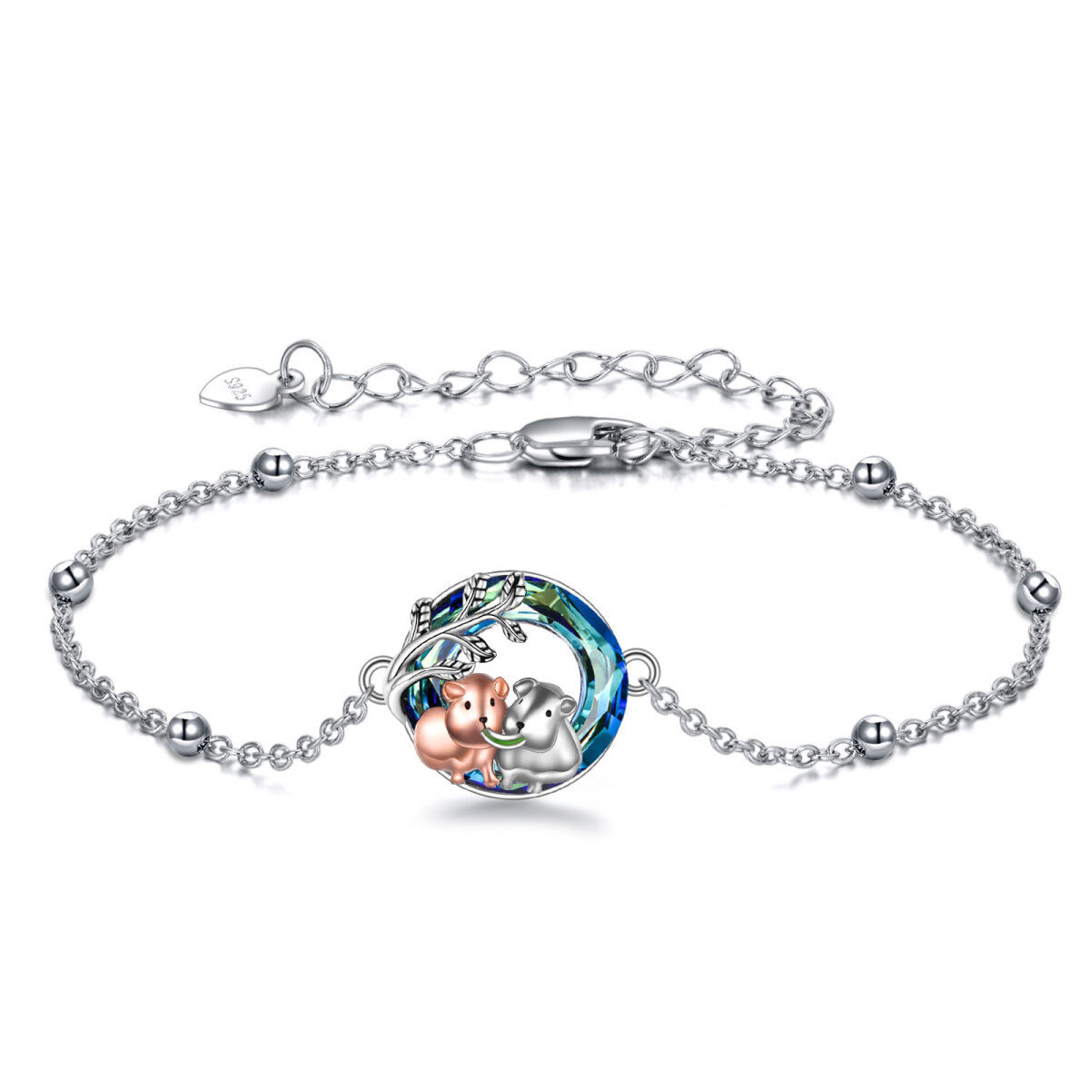 Sterling Silver Two-tone Circular Shaped Crystal Hamster Pendant Bracelet-1