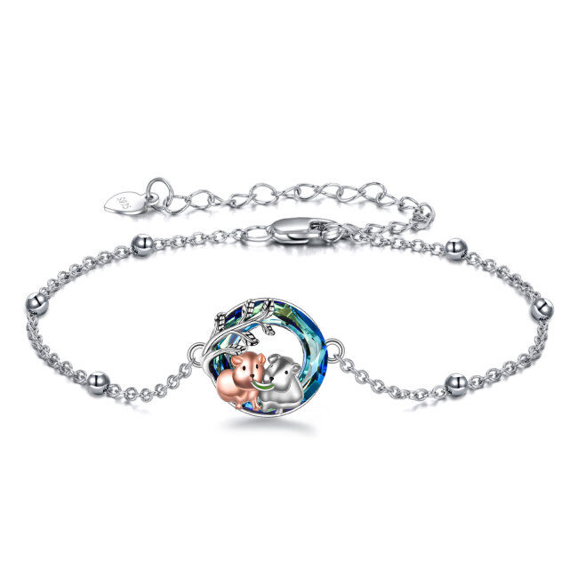 Sterling Silver Two-tone Circular Shaped Crystal Hamster Pendant Bracelet-0