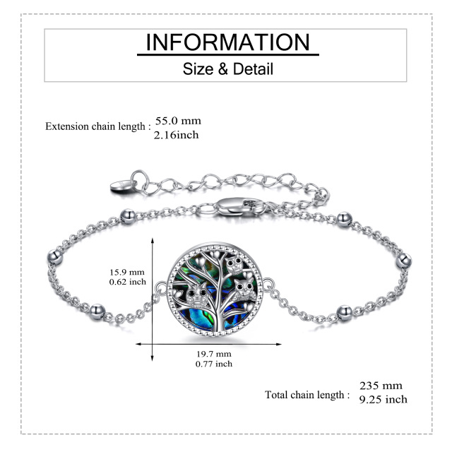 Bracelet en argent sterling avec pendentif Abalone Shellfish Owl & Tree Of Life-4