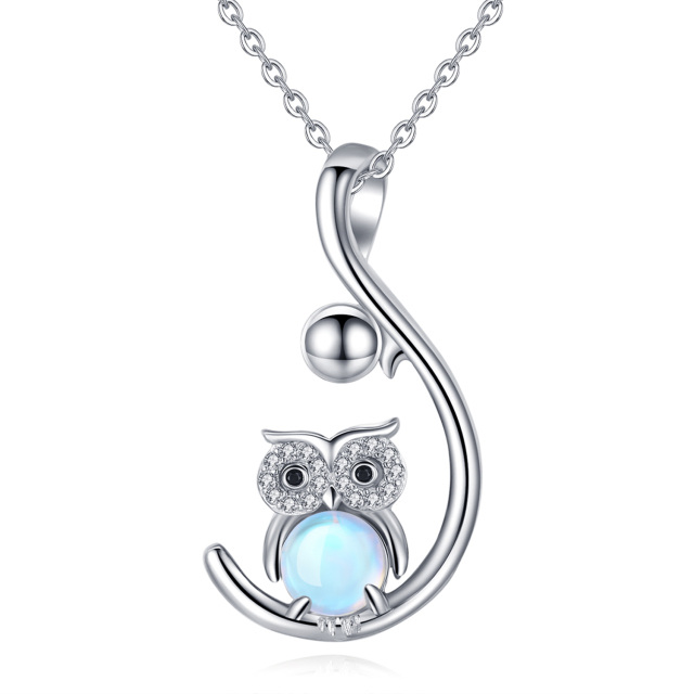 Sterling Silver Moonstone Owl Pendant Necklace-0