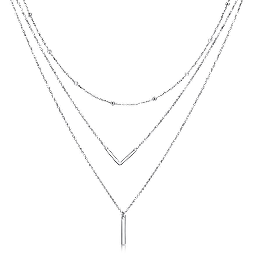 Sterling Silber Bar geschichteten Halskette mit Initial Buchstabe V-1