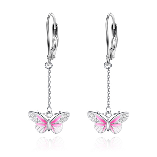 Sterling Silver Circular Shaped Cubic Zirconia Butterfly Lever-back Earrings