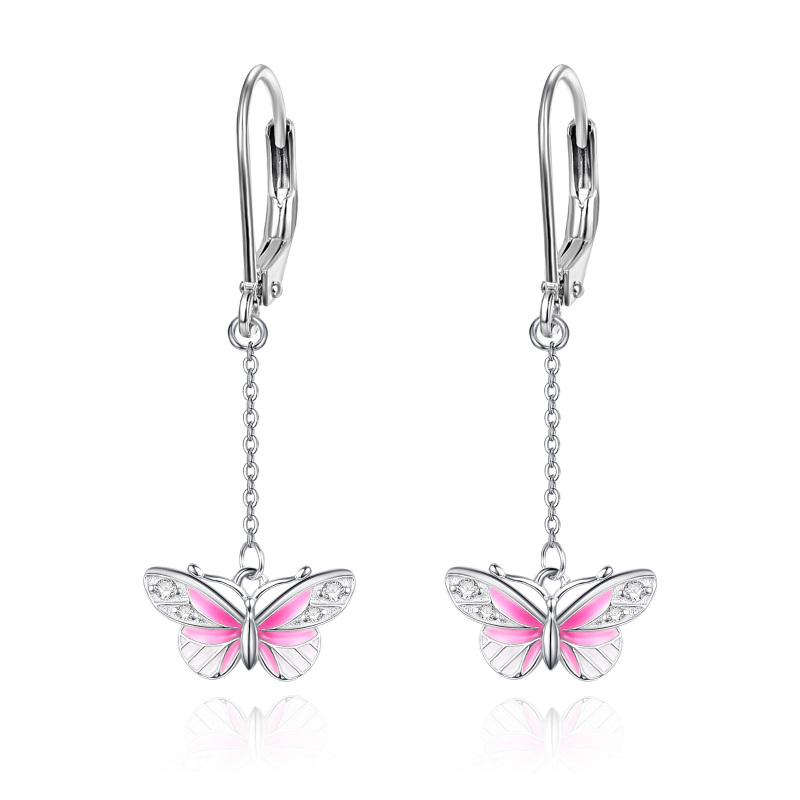 Boucles d'oreilles en argent sterling avec papillon en zircon cubique de forme circulaire