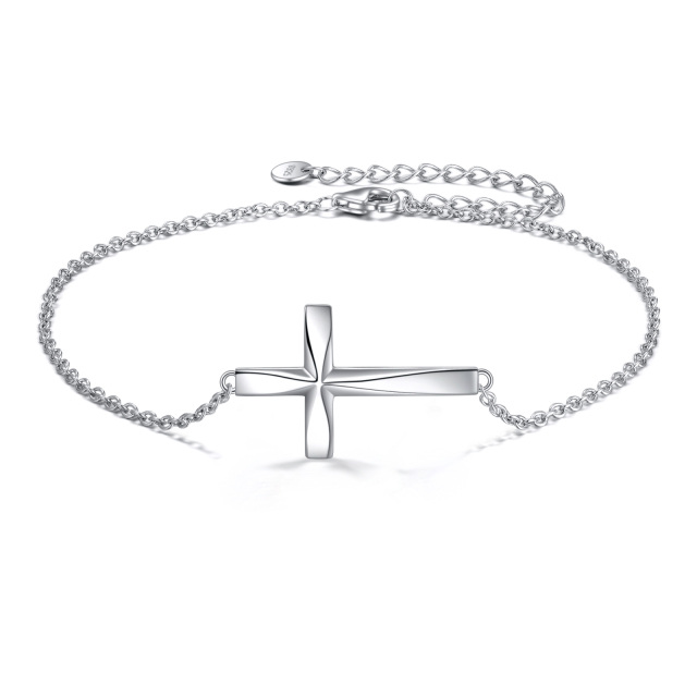 Sterling Silver Cross Pendant Bracelet-0