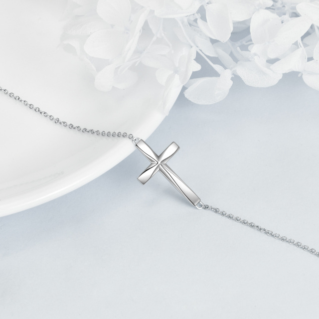 Sterling Silver Cross Pendant Bracelet-4