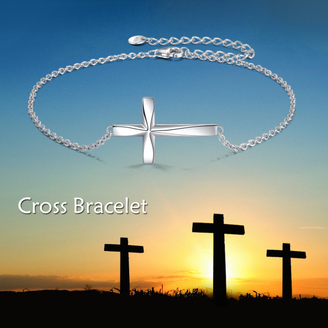 Sterling Silver Cross Pendant Bracelet-2