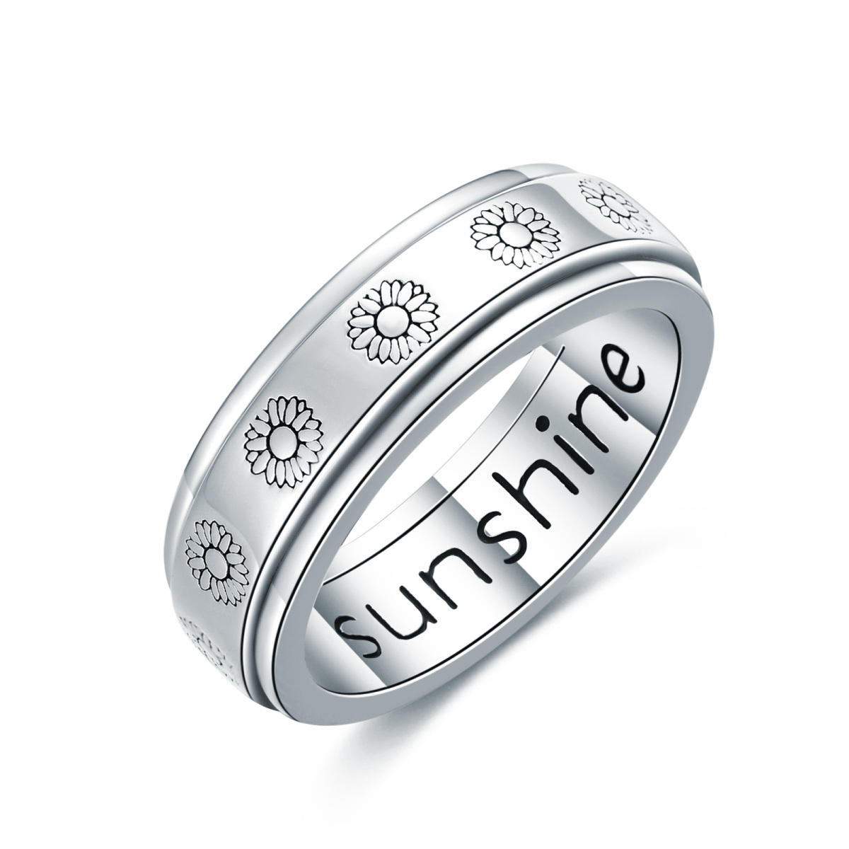 Sterling Silver & Personalized Engraving Sunflower Ring-1