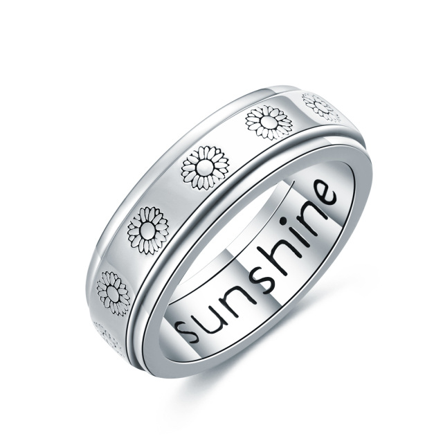 Sterling Silver & Personalized Engraving Sunflower Ring-0