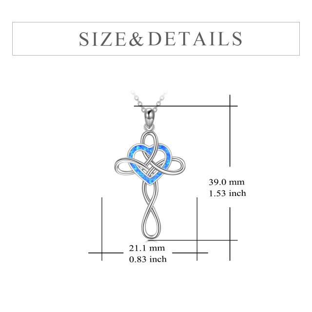 Sterling Silver Heart Shaped Opal Celtic Knot & Cross Pendant Necklace-4