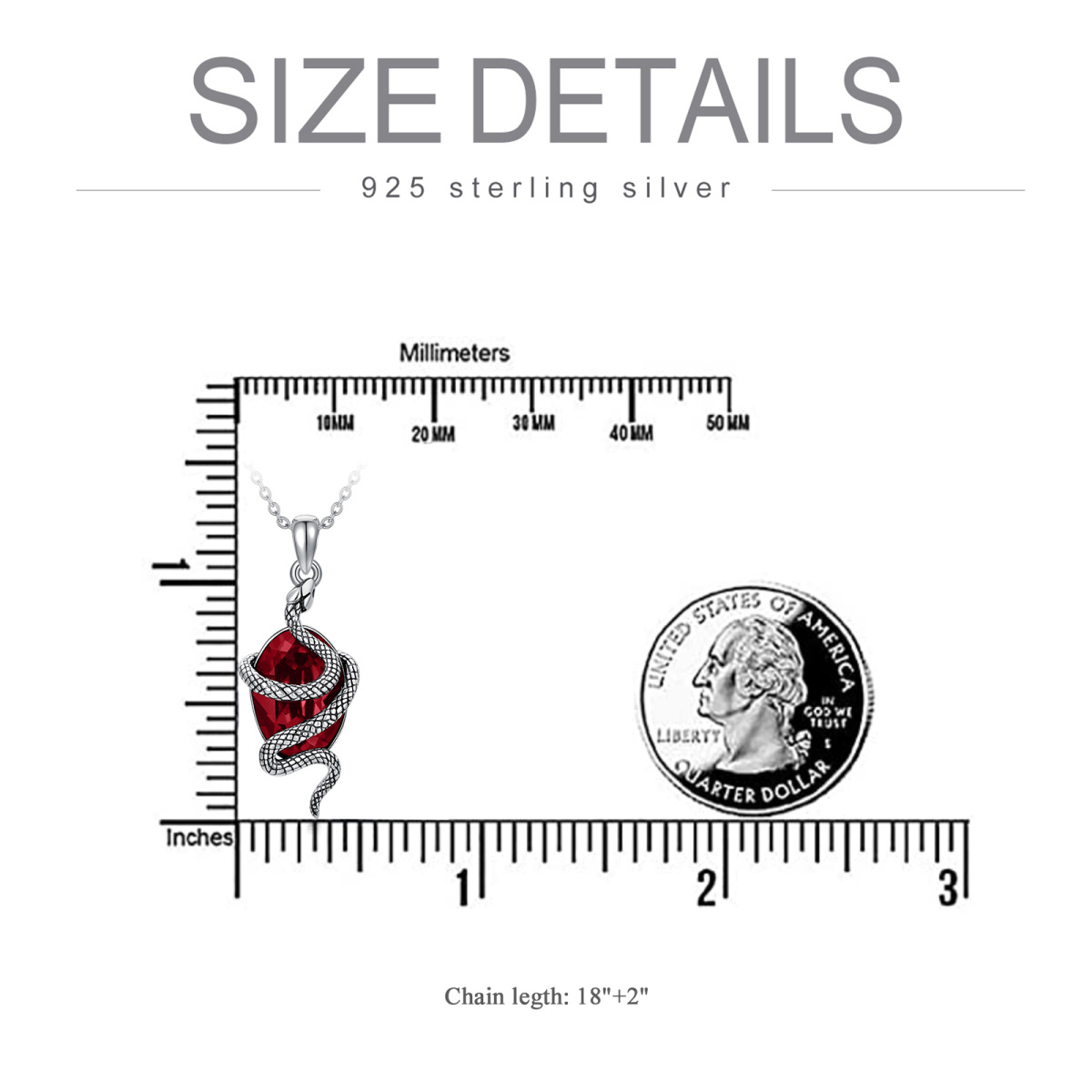 Sterling Silver Oval Shaped Snake Crystal Pendant Necklace-5
