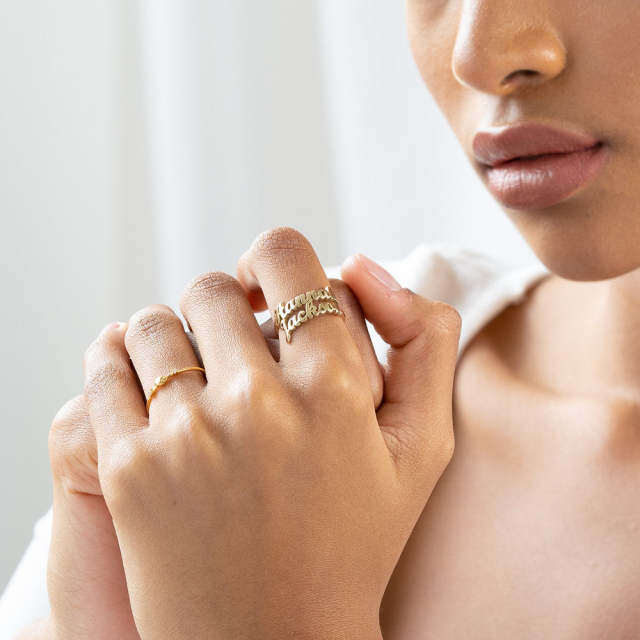 Plata de ley con baño de oro rosa Anillo abierto personalizado con nombre clásico-1