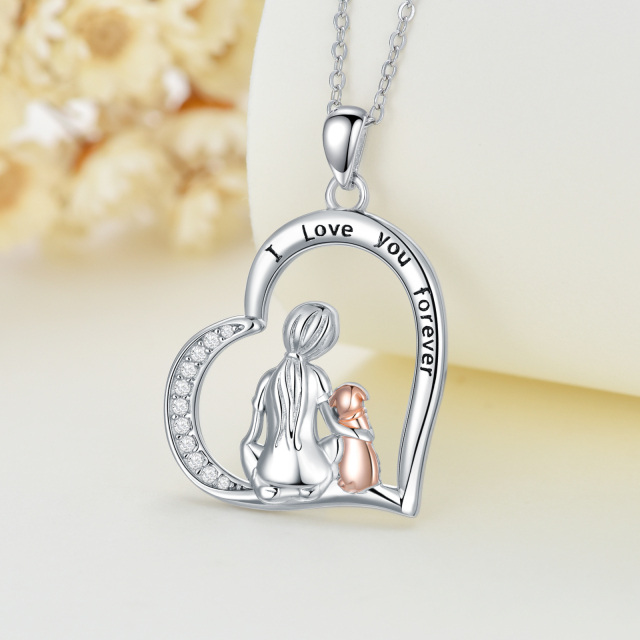 Sterling Silver Two-tone Circular Shaped Dog & Heart Pendant Necklace with Engraved Word-2