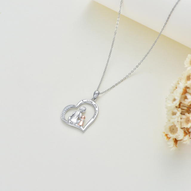 Sterling Silver Two-tone Circular Shaped Dog & Heart Pendant Necklace with Engraved Word-3