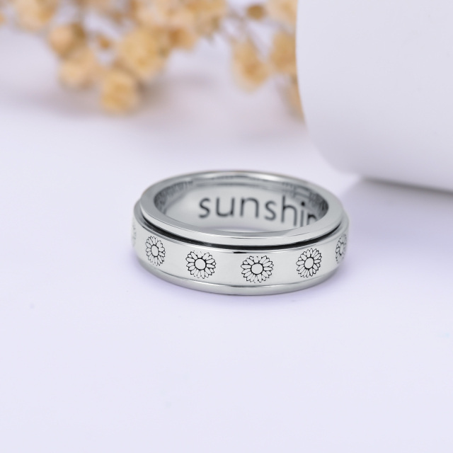 Sterling Silver & Personalized Engraving Sunflower Ring-2