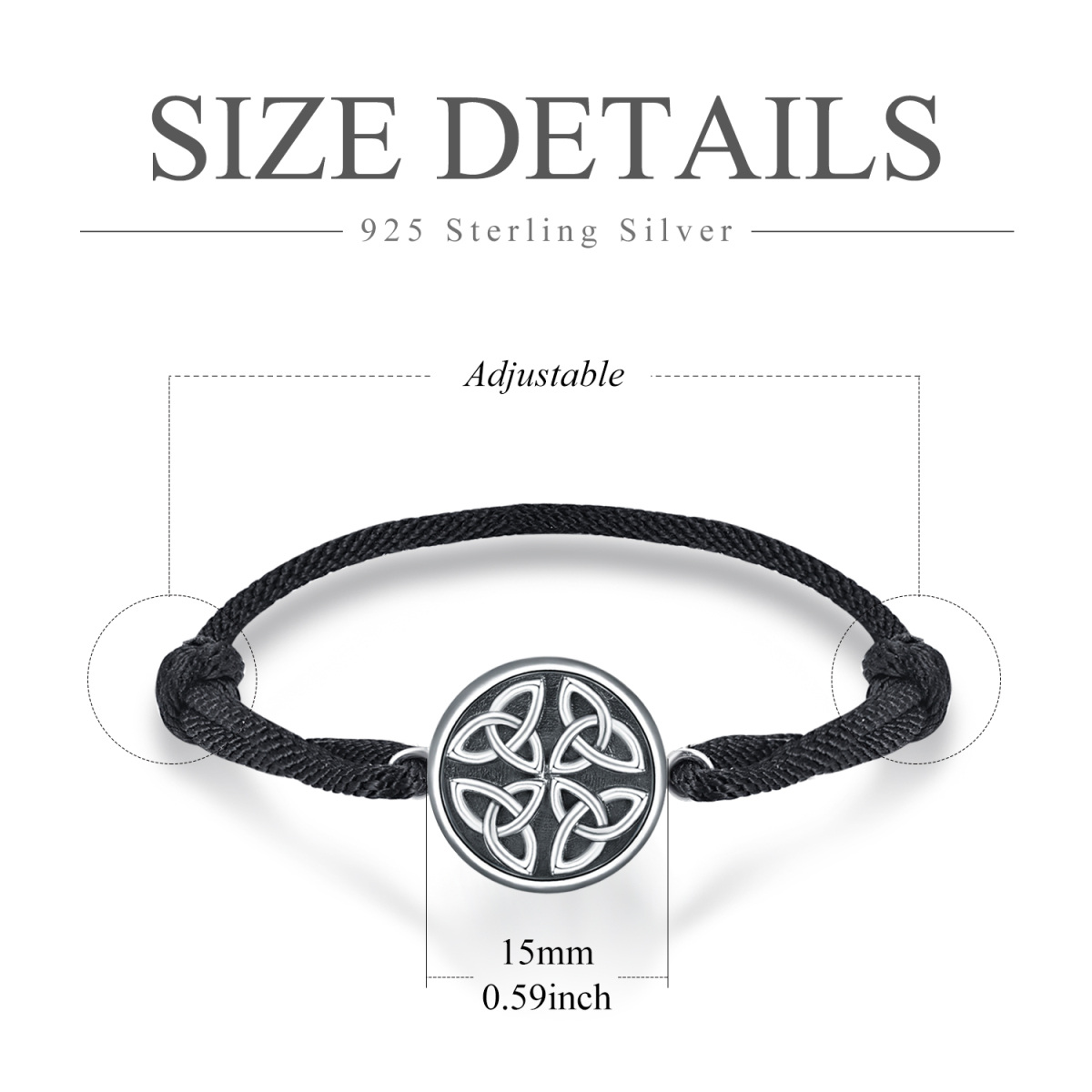 Sterling Silver Celtic Knot Triquetra Pendant Bracelet for Men-5