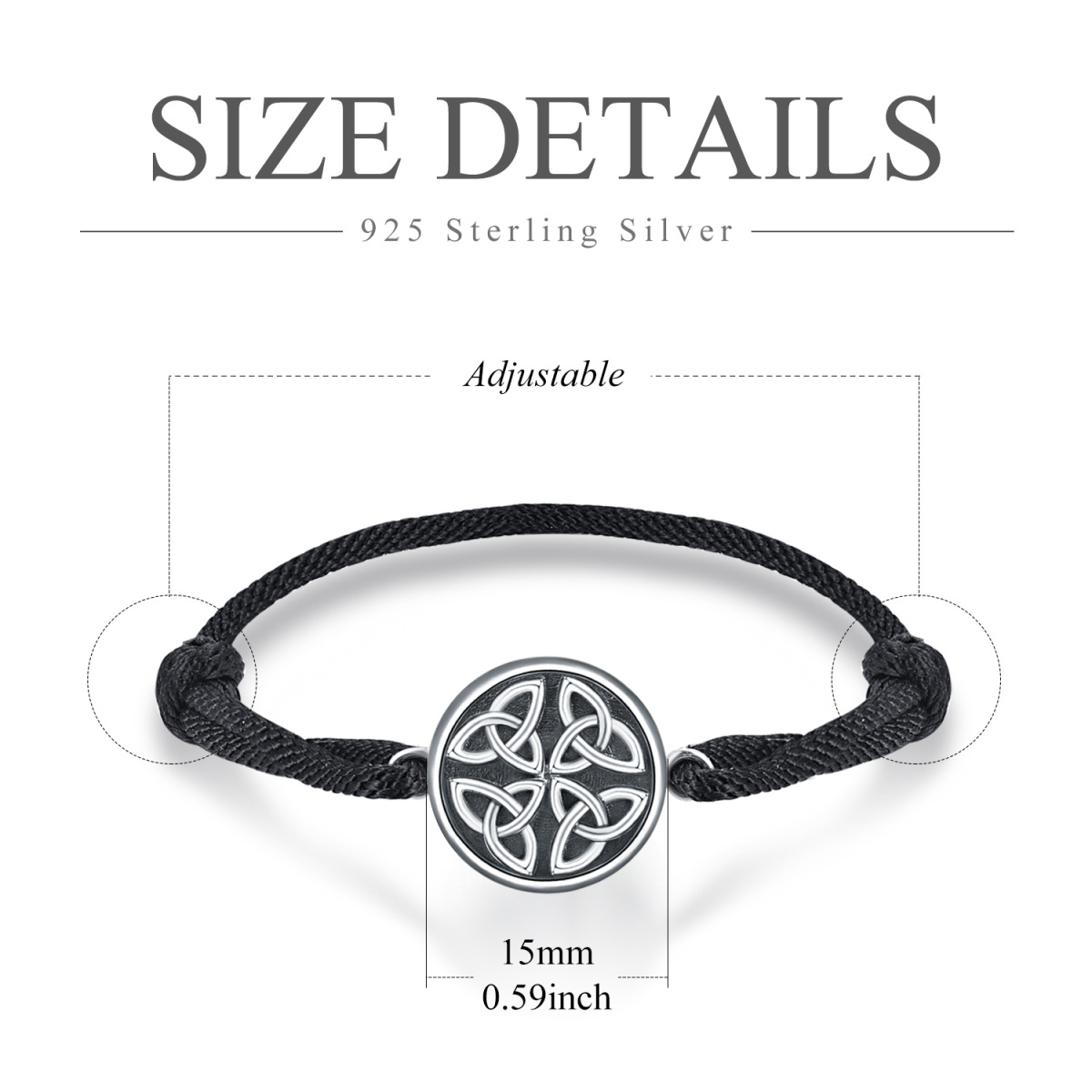 Pulsera de plata de ley nudo celta Triquetra colgante para los hombres-5