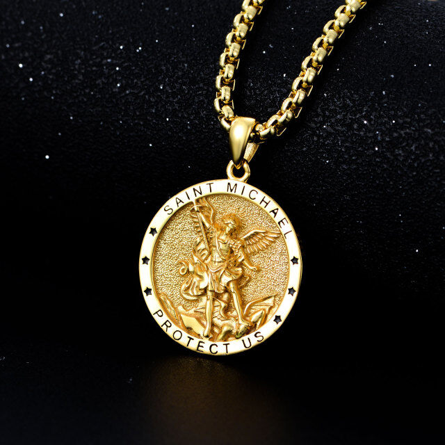 Sterling Silver with Yellow Gold Plated Saint Michael Pendant Necklace with Engraved Word for Men-2