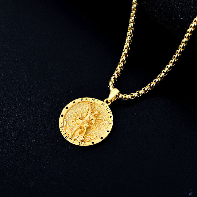 Collier en argent sterling et plaqué or jaune avec pendentif Saint Michel et mot gravé pou-3