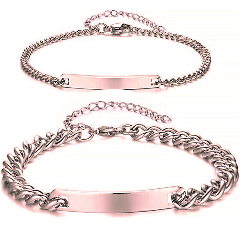 Sterling Silber mit Rose Gold plattiert Personalisierte Gravur & Bar Identifikation Armban-1