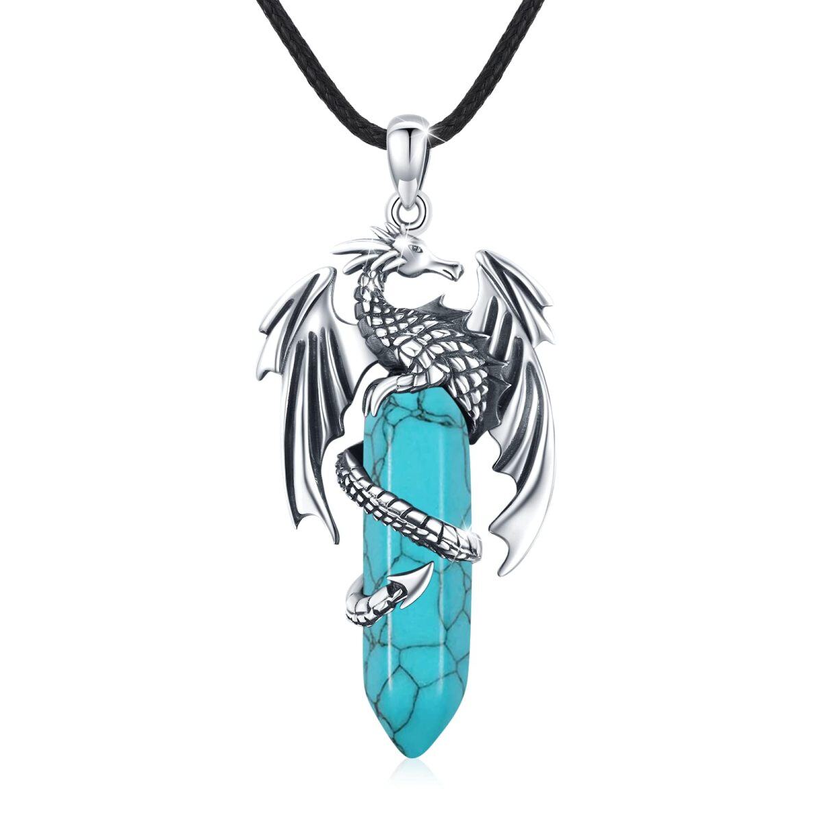 Sterling Silver Turquoise Dragon Pendant Necklace-1