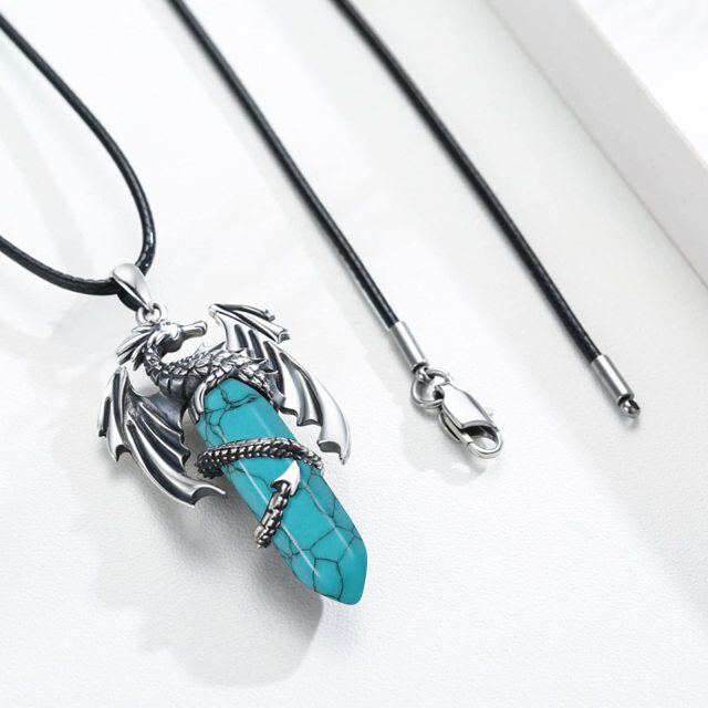 Sterling Silver Turquoise Dragon Pendant Necklace-3