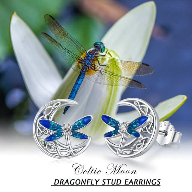 Sterling Silver Dragonfly & Celtic Knot & Moon Stud Earrings-7