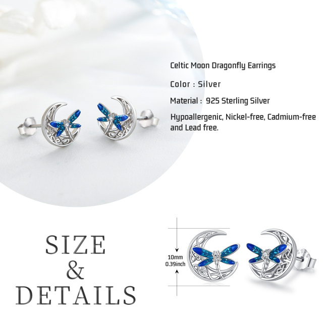 Sterling Silver Dragonfly & Celtic Knot & Moon Stud Earrings-6