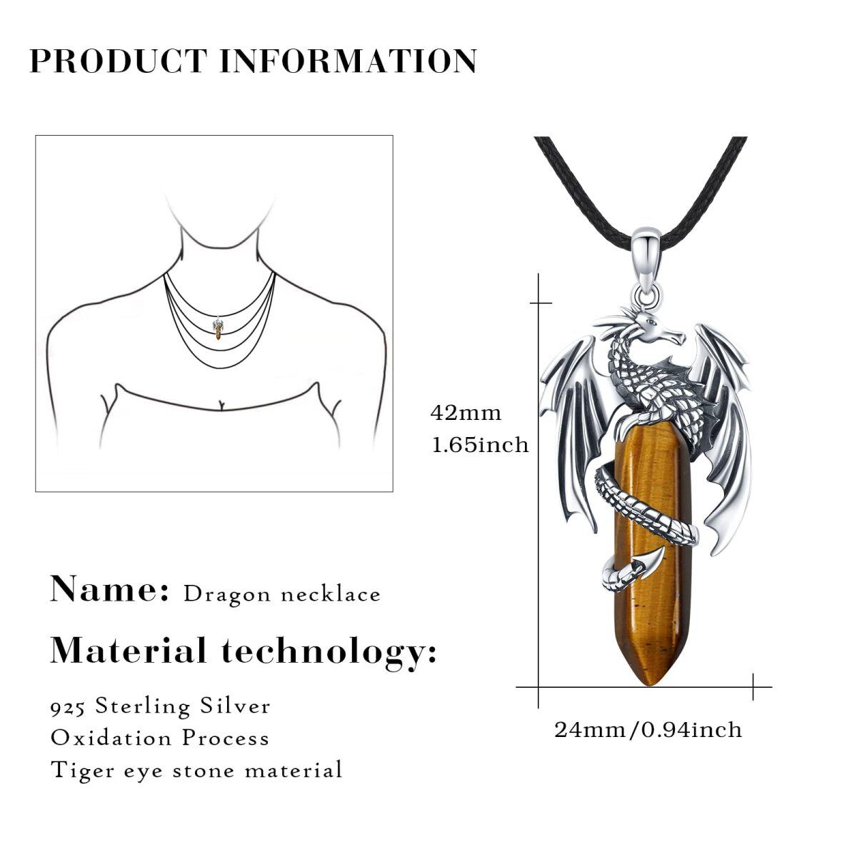 Halskette mit Drachenanhänger aus Tigerauge aus Sterlingsilber-6