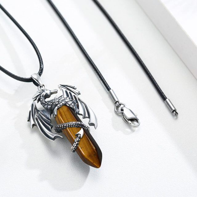 Sterling Silver Tiger's Eye Dragon Pendant Necklace-3