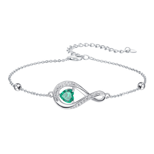 Sterling Silver Heart Shaped Cubic Zirconia Personalized Birthstone & Heart & Infinity Symbol Pendant Bracelet