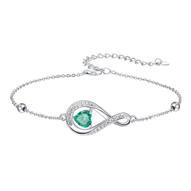 Sterling Silver Heart Shaped Cubic Zirconia Personalized Birthstone & Heart & Infinity Symbol Pendant Bracelet-0