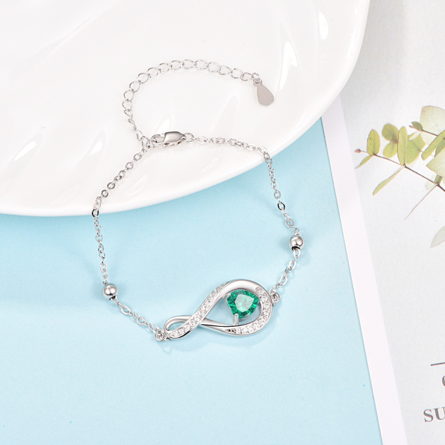 Sterling Silver Heart Shaped Cubic Zirconia Personalized Birthstone & Heart & Infinity Symbol Pendant Bracelet-2