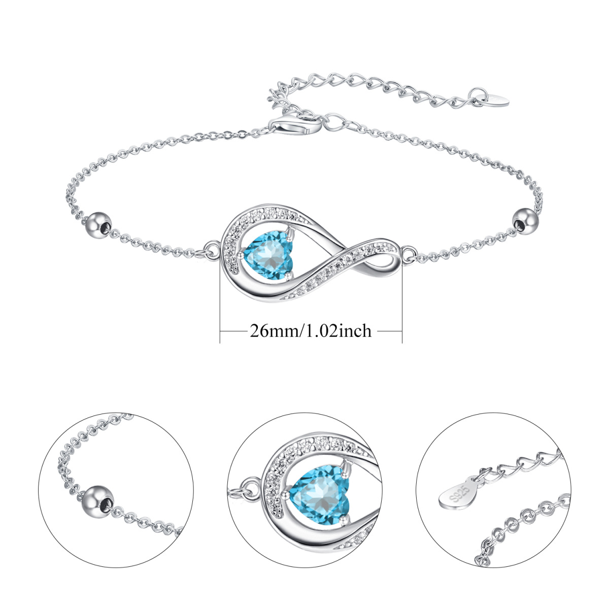 Bracelet en argent sterling avec pendentif en forme de coeur en zircon cubique-6