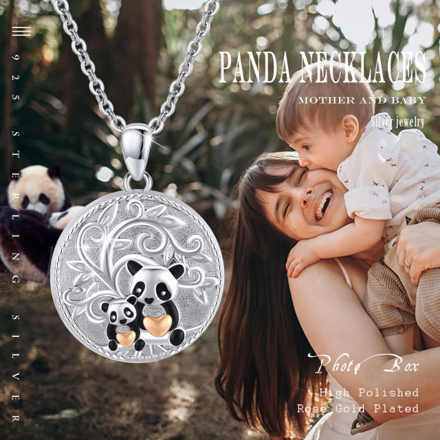 Sterling Silver Panda Personalized Photo Locket Necklace-3
